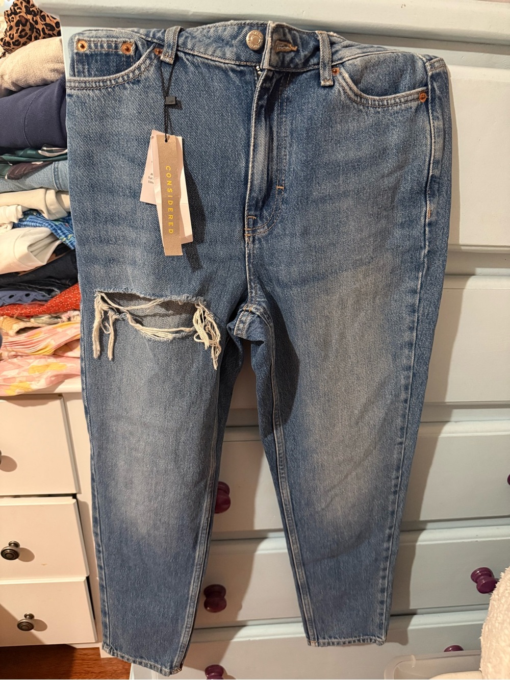 TopShop - Light Wash Distressed Mom Jeans